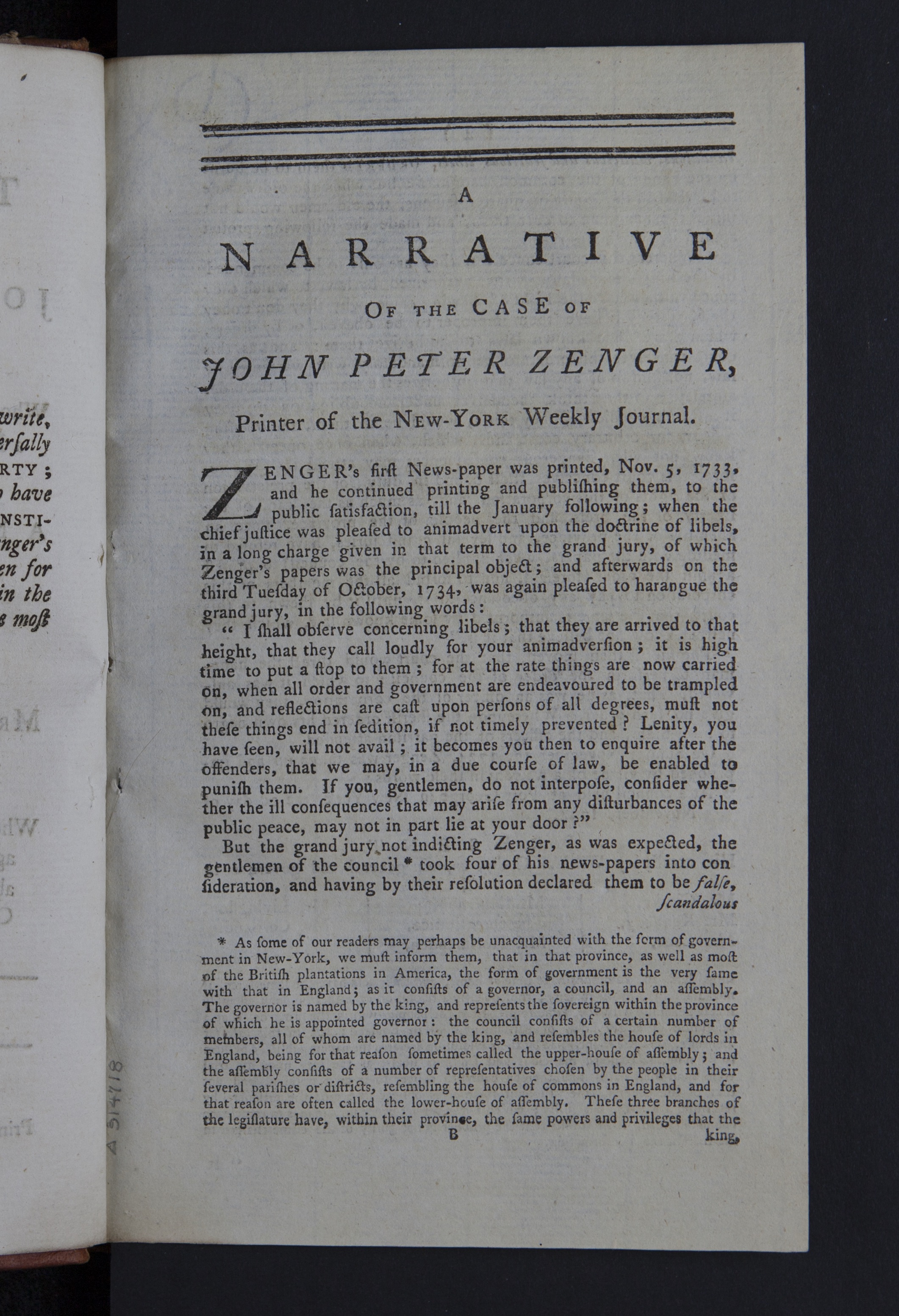Figure 3. Peter Zenger, Boston News-Letter. 1768. K39 .Z43t Peter Zenger's acquittal in 1734 of a case where he was accused of libel by the Governor of New ...